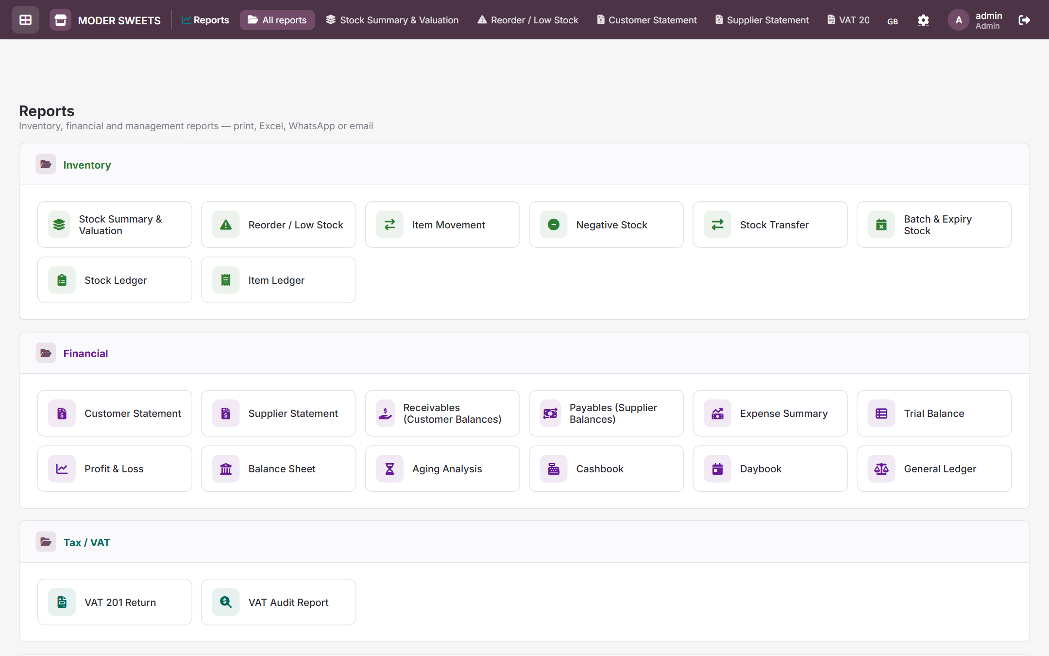 Reports hub