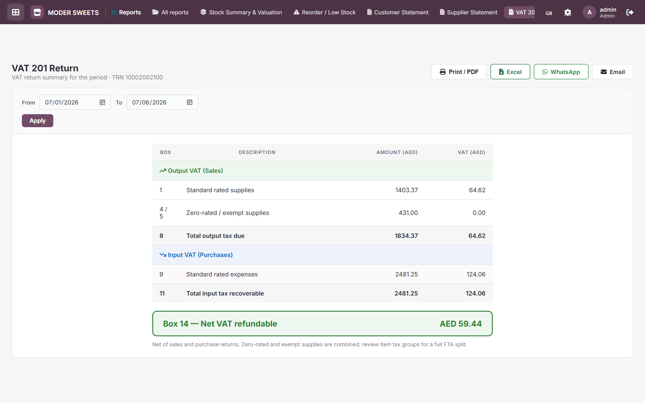 VAT return report